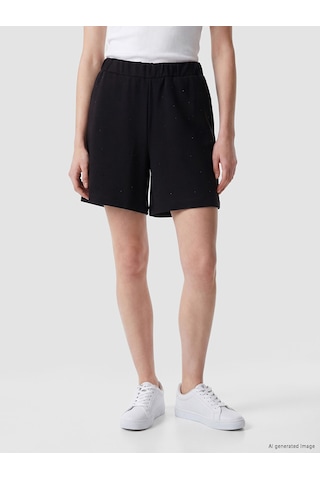 Lcw Comfort Siyah Soft Touch Taşlı Kadın Şort