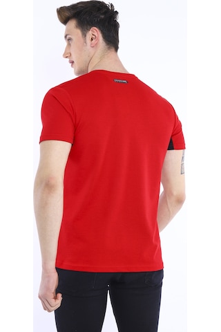 Escetic Erkek Kırmızı Erkek Slim Fit Pamuklu Kısa Kollu Bisiklet Yaka T-S Kırmızı