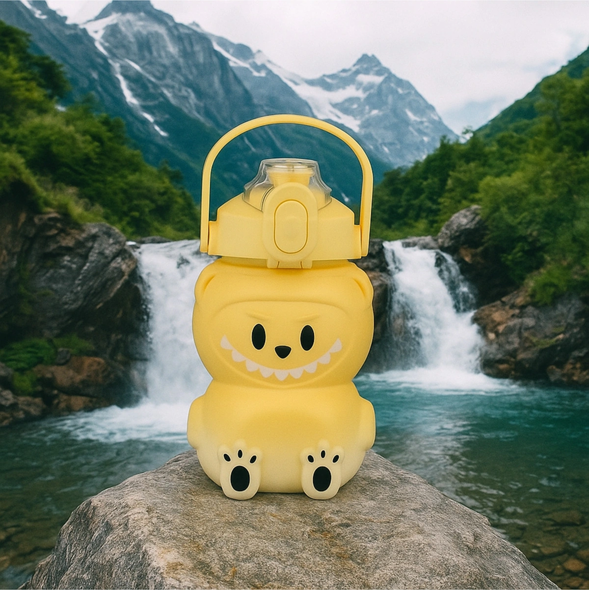 Labubu Matara Sarı 1000 Ml Sevimli Kapaklı Su Şişesi, Okul & Spor İçin Dayanıklı Su Kabı Sarı