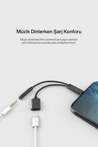 2in1 Lightning Aux Dönüştürücü Şarj + Müzik Tüm Apple Uyumlu iOs Modelleriyle
