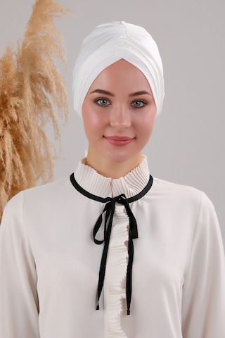 Melodi Scarf Kadın Üç Bantlı Çapraz Hazır Türban Dış Bone Ekru Ekru