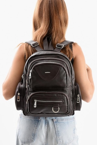 Baginn Suni Deri Kadın Sırt Çantası 38 28 Cm Mega Bag Günlük Kullanıma Uygun Çok Cepli İçi Astarlı Kahverengi