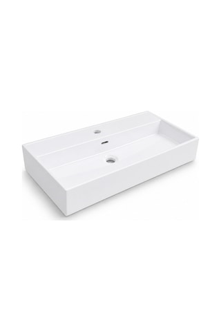 Dura Niva Kare Çanak Lavabo 80x46,5 Cm Tezgah Üstü Batarya Delikli Beyaz 5254