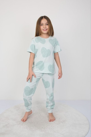 %100 Pamuk Yazlık Kısa Kollu Terletmeyen Yumuşak Kumaşlı Kız Çocuk Pijama Takımı Su Yesılı