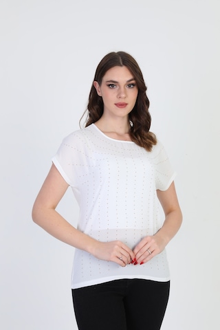 Ella Camelia Kadın İşlemeli Bluz 19E093 Ekru