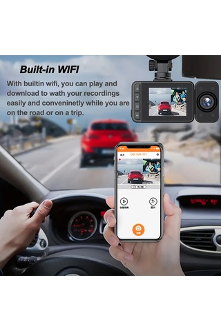 Gajeena A18 Model 1080p Gece Görüşlü Üç Kanallı Wifi Araç Kamerası - Otomatik Döngü Kayıt Ve Park Monitörü Fonksiyonu