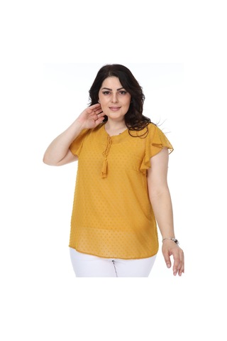 Hanezza Kadın Büyük Beden Şifon Kol Fırfır Detaylı Hardal Renk Kısa Kol Bluz İç Askılı Bluz İle Gönderilir Hardal - 35818386 Hardal