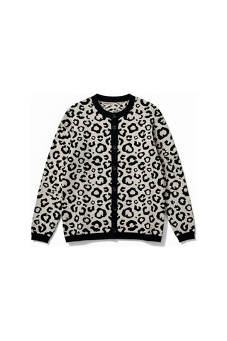 Eren Style Uzun Kollu Leopar Desenli Kaliteli Yünlü Hırka Krem