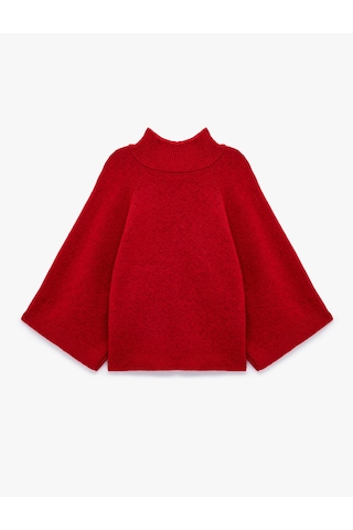 Koton Geniş Uzun Reglan Kollu Dik Yaka Triko Kazak Kırmızı 7wak90659ht