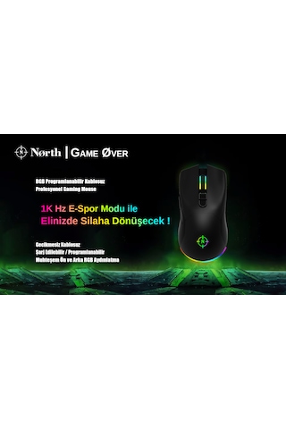 North Game Over Kablosuz Şarjlı RGB Optik Oyuncu Mouse