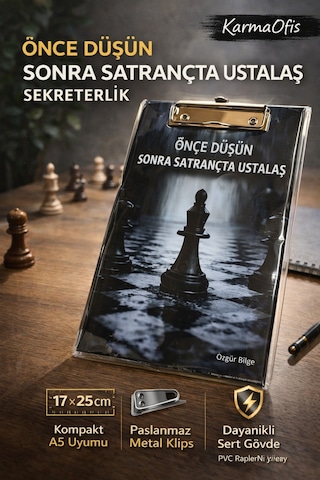 Önce Düşün Sonra Satrançta Ustalaş Sekreterlik 17x25 Cm A5 Uyumlu Metal Klipsli Dayanıklı