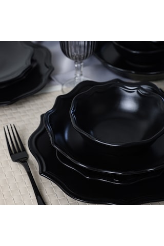 Keramika Mat Siyah Romeo Yemek Takımı 24 Parça 6 Kişilik 956