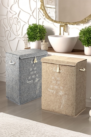 Meleni Home 2'li Set Keçe Kapaklı Kirli Çamaşır Sepeti - Çok Amaçlı Saklama Kutusu Mega Hurç 55 X 41 X 30 Cm Diğer