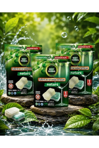 Noxy Herbal Bulaşık Makinesi Tableti 50 Yıkama 3 Lü Avantajlı Set Vegan Ürün