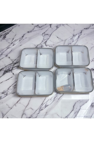 Sermer Pazarlama 4 Adet 2 Bölmeli Erzak Kabı Saklama Kabı 1+1 Toplam 2 Litre Hacimli Yerli Üretim Beyaz