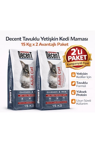 Decent Tavuk Etli Yetişkin Kedi Maması 15 Kg 2 Adet