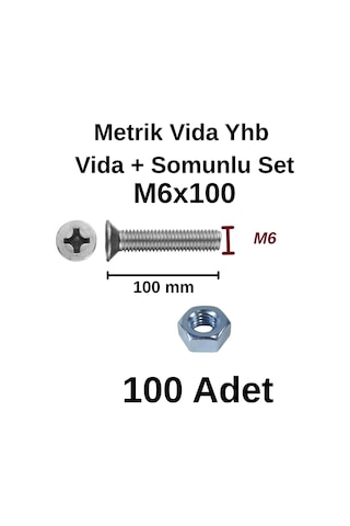 Tuğra Hırdavat M6x100mm Metrik Vida Yhb - Somunlu 100'lü Takım 0-0