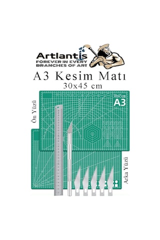 Kesim Matı A3 Kretuar Seti Ve Çelik Cevel 30 Cm 1 Adet 30x45 Cm Çift Taraflı Çizim Matı Kesme Madı Kesim Tablası Kesim Altlığı