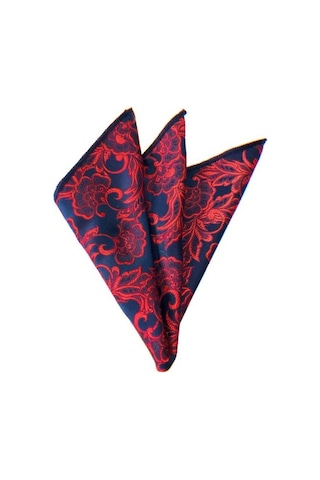 Venchy Lacivert Kırmızı Sarmaşık Desen Mendilli Kravat 2117-5Mk