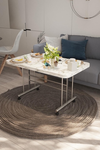 Avenza Living 70 110 Tekerlekli Orta Sehpa Beyaz - Beyaz Mermer