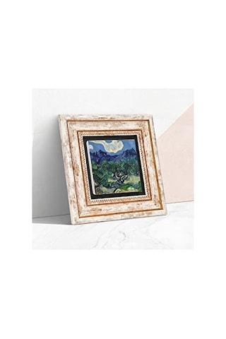 Van Gogh Zeytin Ağaçları Taş Duvar Tablosu - Çerçeveli Taş Tablo - Dekoratif Duvar Sanatı - Modern Ev Ve Ofis Du