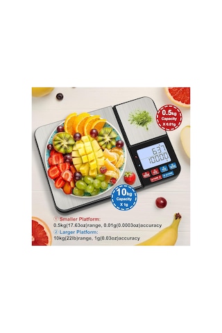 Çift Platformlu Dijital Mutfak Terazisi, 10 Kg Tartma Kapasitesi, 0,01 G 1 G Hassasiyetli İki Terazi, Lcd Ekranlı Diğer