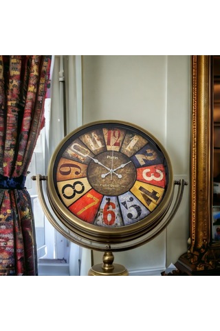 Eskitme Metal Ofis Salon Otel Ayaklı Seyyar Saat B10 Eskitme