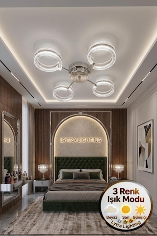 Aurea Model 4'lü Gümüş 3 Renk Modu Ledli Tavana Sıfır Salon Mutfak Çocuk Yatak Odası Led Avize