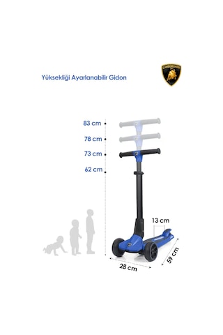 Lamborghini Lisanslı L1 Luxury Katlanabilir 3 Tekerlekli Işıklı Çocuk Scooter Pembe Mavi