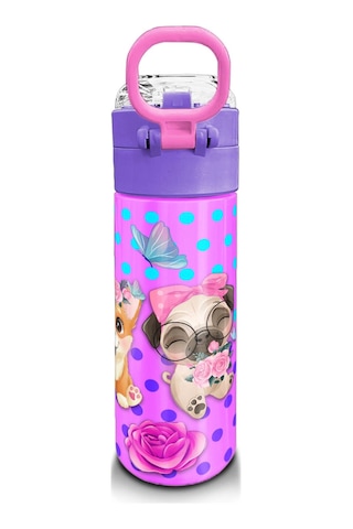Coral High Kids Pembe Köpek Desenli Pipetli Ve Direkt İçim Çelik Termos 500 Ml 31951 Pembe - Altın