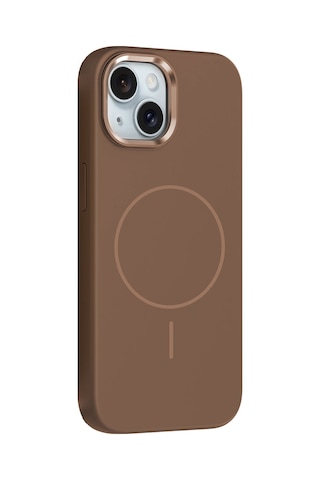 Apple Uyumlu iPhone 14 Kılıf M-safe Şarj Özellikli Metal Kamera Çerçeveli Zore Edi Silikon Kapak Kahverengi
