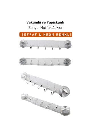 Vakumlu Ve Yapışkanlı Mutfak Banyo Askılığı Şeffaf