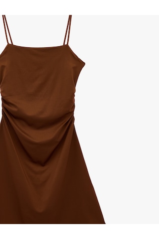 Koton Drape Detaylı İnce Askılı Mini Bodycon Elbise Kahverengi 6sak80013ek Kahve