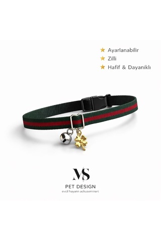 Zilli Kedi Tasması/charm Detaylı/ Yeşil Kırmızı Yeşil - Kırmızı