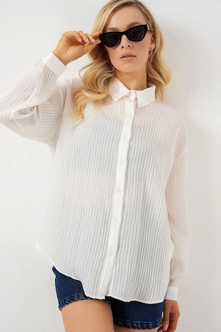 Defymoda Uzun Oversize Gömlek 20320 - Beyaz Beyaz