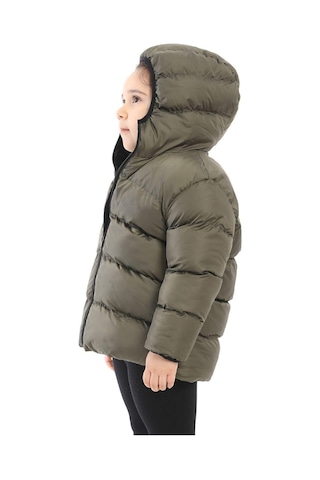 Spor Kız Çocuk Polarlı Kapüşonlu Su Geçirmez Rüzgara Dayanıklı Şişme Kışlık Mont & Kaban-213 Haki