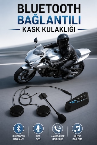Kask Kulaklığı Motosiklet Intercom Interkom Dinleme Konuşma Özellikli Su Geçirmez