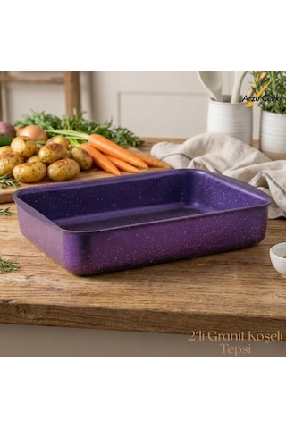 2li Granit Köşeli Tepsi Seti - Violet Çok Renkli