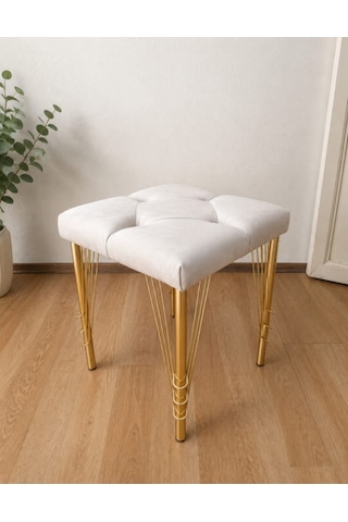 Kare Gold Kaplama Hairpin Ayaklı Tabure Krem