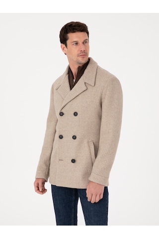 Cacharel Vizon Slim Fit Yün Karışımlı Kruvaze Kaşe Kaban Kahverengi