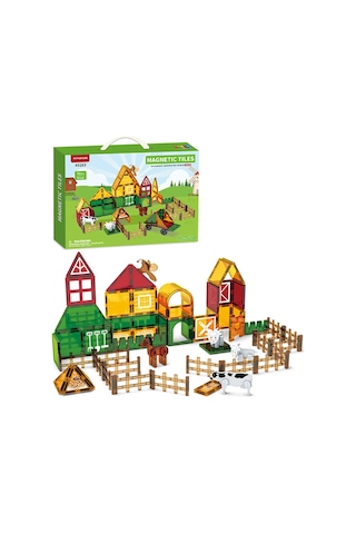 76 Parça Manyetik Çiftlik Blok Seti - 7.5 Cm Renkli Magnet Mıknatıslı Yapı Blokları, 3+ Yaş Eğitici