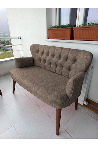 Azra Mobilya Ikili Balkon Koltugu - Kanepe - Keten Kumaş - Bekleme Koltugu-çay Seti Koltugu - Kahverengi Kahverengi