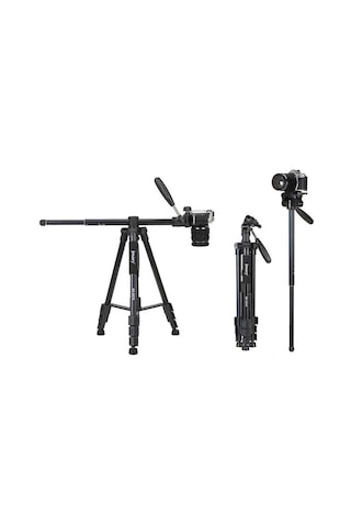 Jmary KP2274 Tripod 147 cm 3 Kademeli Profesyonel Oynar Başlık - ZORE-262650 Siyah