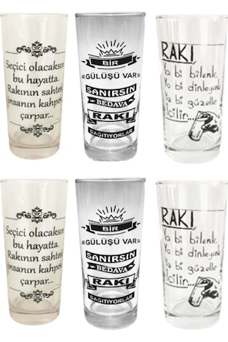 3 Farklı Model 6 Adet Rakı Bardak Seti Karışık Rakı Bardağı