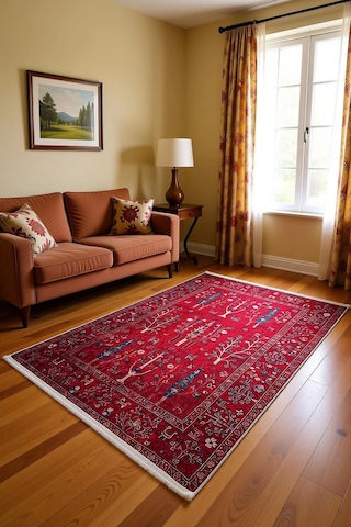 Blghome Renkli Vintage Desen Modern Halı Dekoratif Kilim Kırmızı