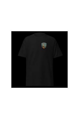 Wildstyle Uzaklara Git Renkli Vintage Dağ Doğa Macera Rozet Baskılı Unisex Bisiklet Yaka Pamuklu Tişört Siyah