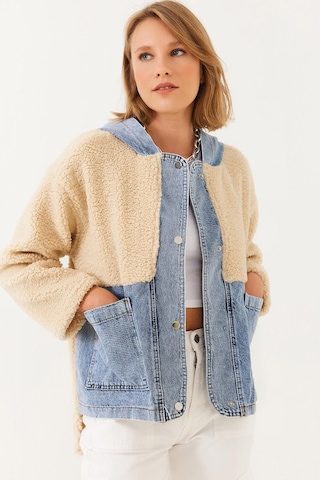 Shade Kadın Kapüşonlu Denim Detaylı Peluş Ceket 60251807 - Bej