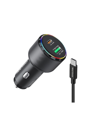 Realpower 38w Hızlı Araç Şarjı + Type-c Den Lightning Kablo Rp-cc38w Siyah