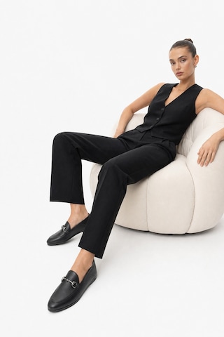 Luvishoes F03 Hakiki Deri Kadın Loafer Ayakkabı Siyah Cilt Siyah