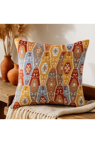 Etnik Desenli Kilim Dokulu Kırlent Kılıfı 40 x 40